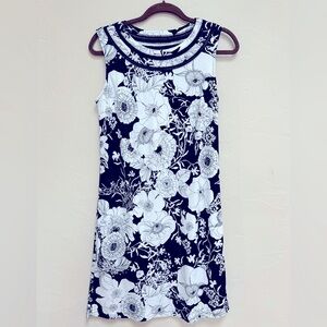 Talbots Dress Sleeveless Tank Floral Sheath Black & White Cotton Medium Petiite